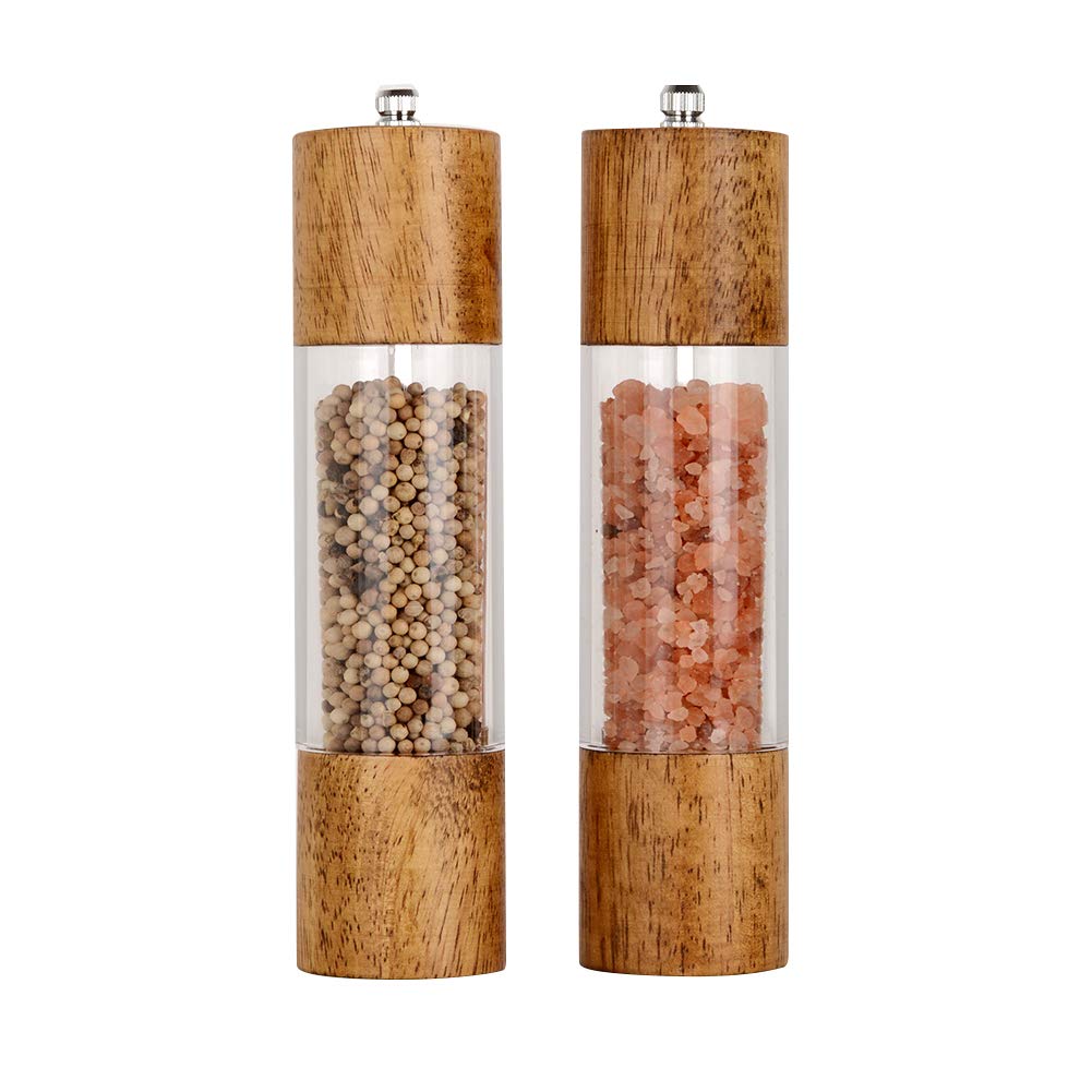 Premium Acrylic Salt and Pepper Grinder Set for Home, Manual Adjustable Ceramic Core Grinder -Wooden Shakers with Adjust