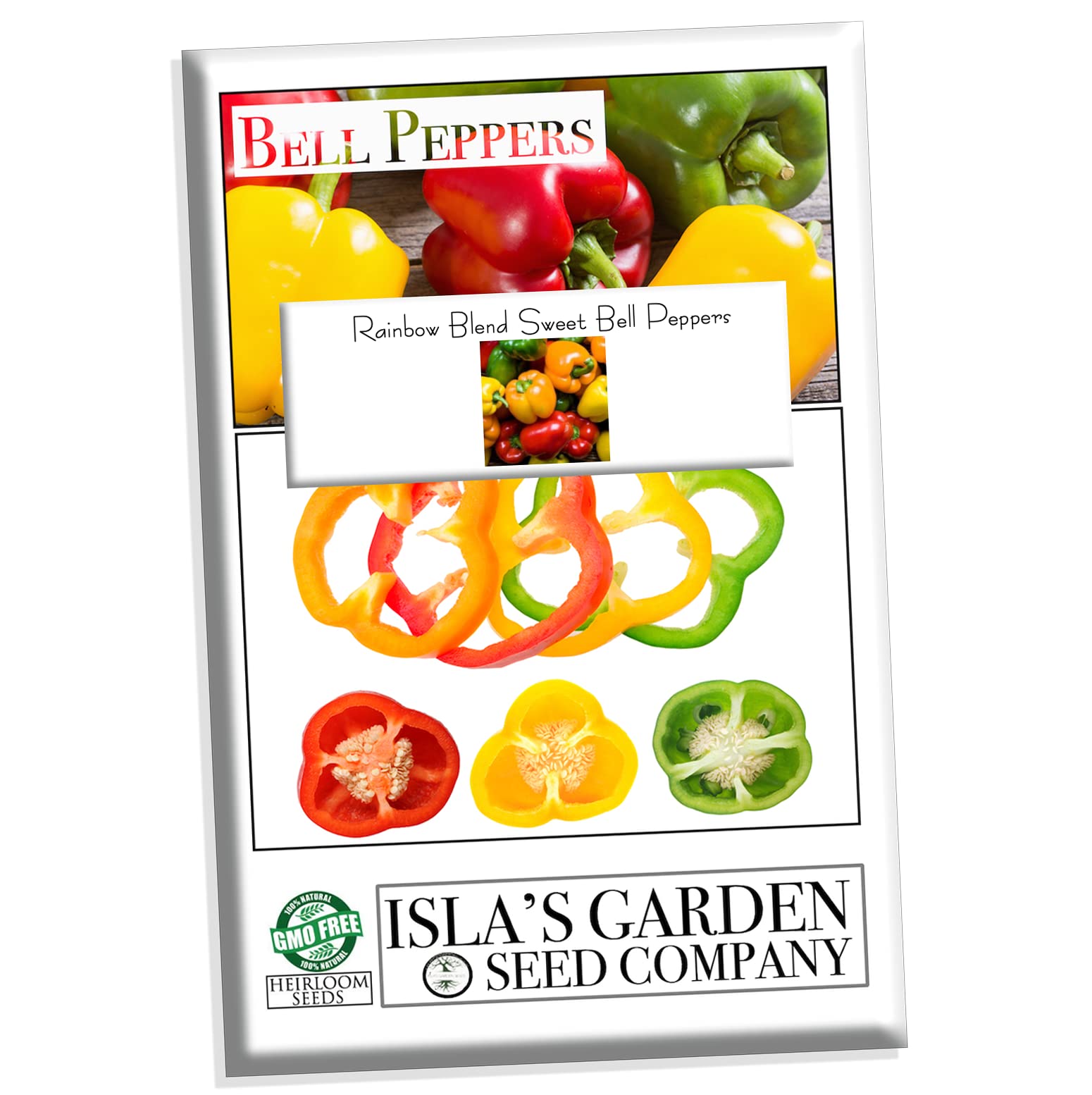 Isla's Garden Rainbow Blend Sweet Bell Pepper Seeds - Heirloom Quality, Non-GMO, 50+ Seeds Per Packet
| Isla's Garden R
