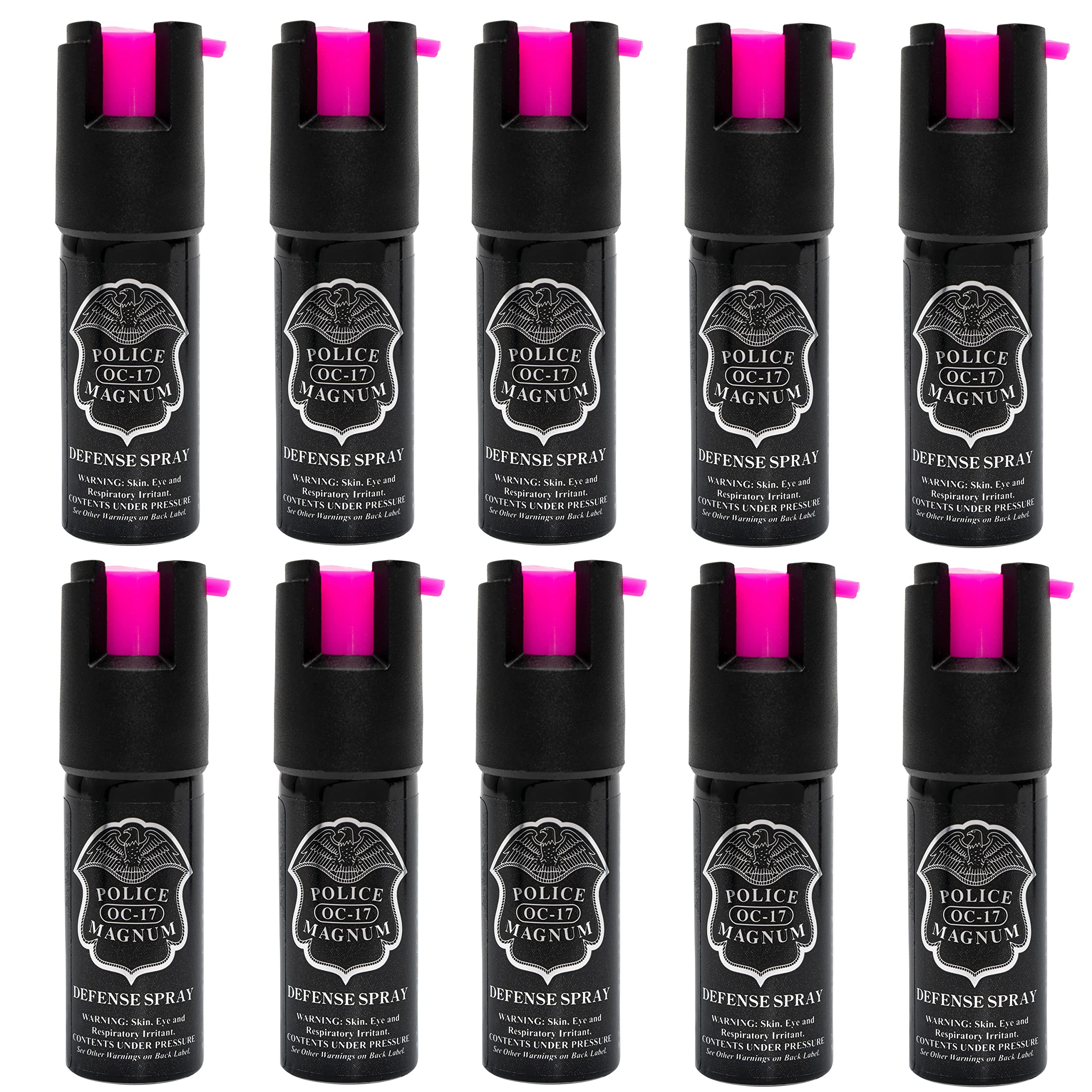 POLICE MAGNUM Mini Pepper Spray Self Defense Canisters - Max Heat Strength - Small & Discreet - Made in The USA (10 Pack